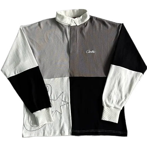 corteiz Long Sleeve Color Block Polo  -Black Gray